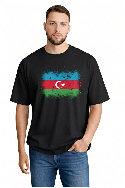 sngl Tricou cu mânecă scurtă pentru bărbați supradimensionat Azerbaijan Flag ...
