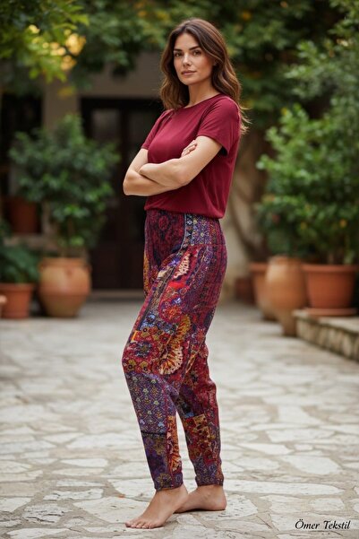 MODA Etnik Desenli Cepli Lastikli Şalvar