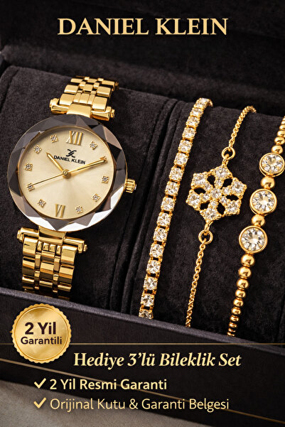 Daniel Klein ساعة يد نسائية مقاومة للماء بلون أصفر وفضي من ماركة معروفة - مع ...