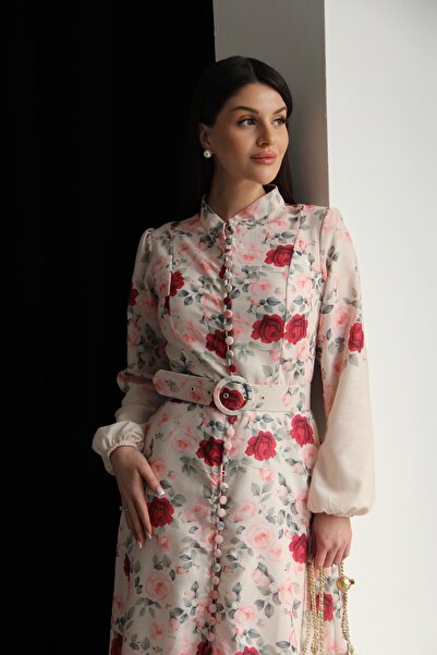 Julidress Rochie din in cu design premium, cu guler înalt, cu nasturi și cu c...