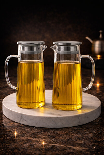 Maloria Çelik Vakum Kapaklı Borosilikat Çizgili Büyük Cam Yağlık, Sirkelik ve...