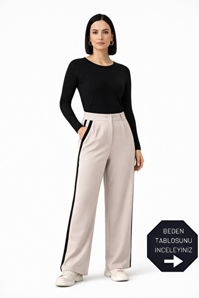 trendalisse Boja kamena sa bočnom prugom Široke nogavice Nabrano Palazzo pant...