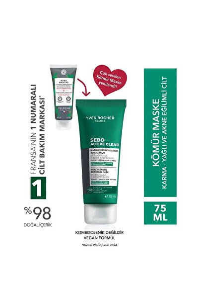 Yves Rocher Kömür Maske Karma, Yağlı ve Akneye Eğilimli Cilt Karşıtı 75 ml