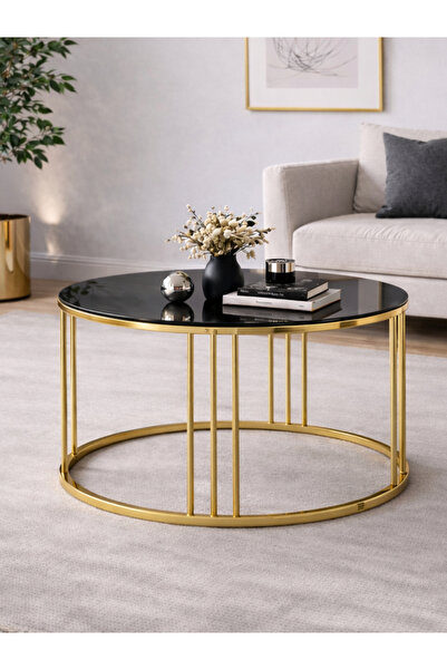 boons Palmira Modern Orta Sehpa Dekoratif Salon Sehpası, Gold - Siyah