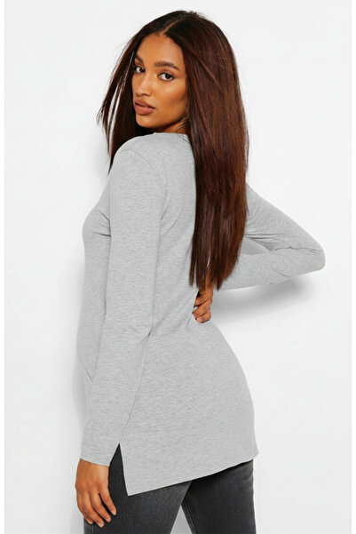 arakan Kadın Uzun Kollu Geniş Yaka Yandan Yırtmaçlı Hamile T-Shirt H1 241