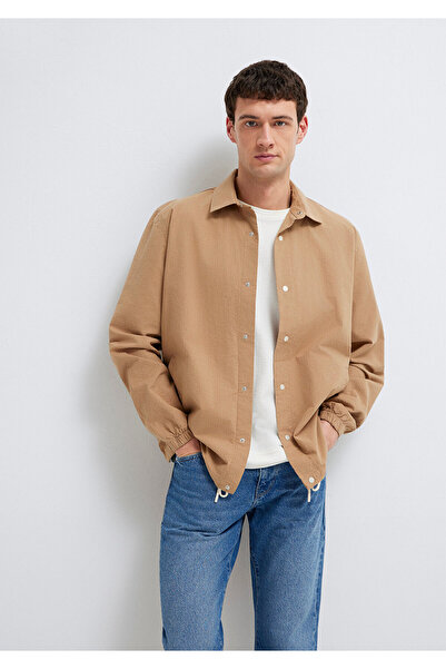 Mavi Cepli Kahverengi Gömlek Loose Fit / Bol Rahat Kesim 0211871-88616