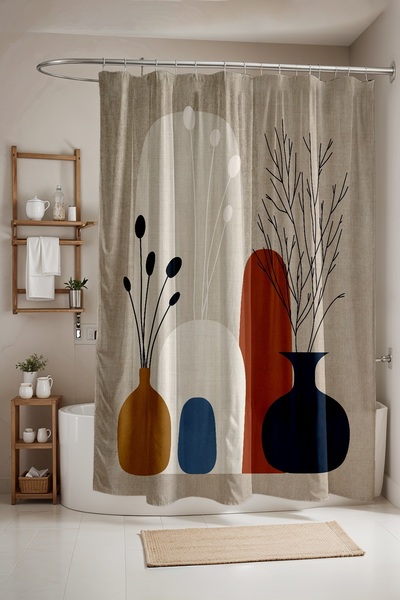 EVPANYA Perdeau de baie, Vază abstractă cu model Perdeau de duș, Perdeau pent...