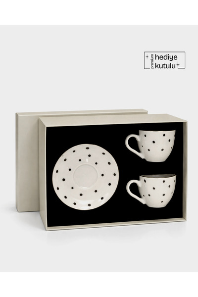 TUSE LIVING Baby Confetti Black Real Gold Gilded Polka Dot 4 Piece 2 Person Porcelain Coffee Cup Set