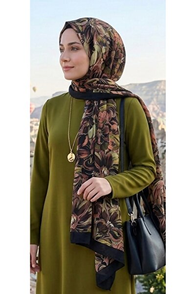 Nazellaa Dijital Yağ Yeşili Detaylı Lilyum Soft Kraş Şal