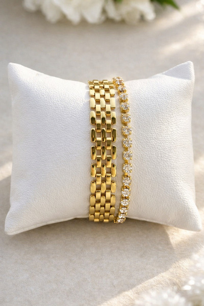 Crc Bijuteri سوار نسائي ذهبي اللون مكون من قطعتين