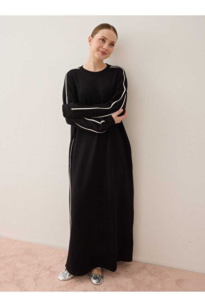 Benin فستان حجاب بتفاصيل كونتراس بيي - أسود -