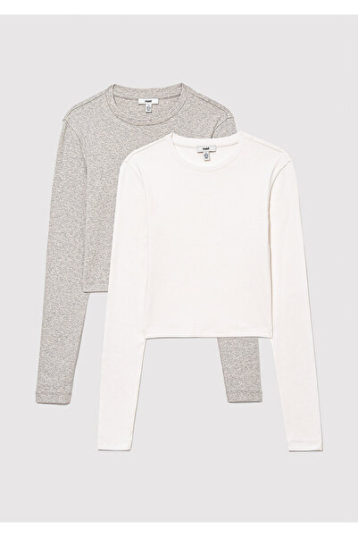 Mavi 2er-Pack langärmlige Crop-Basic-T-Shirts mit eng anliegendem Schnitt 161...