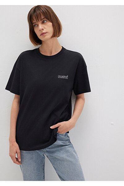 Mavi Logotip Štampana crna majica Loose Fit / Loose Casual Fit KSNUMKS-KSNUMKS