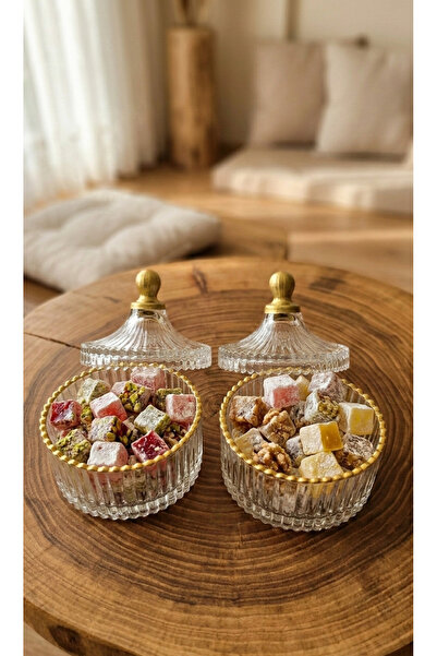 AR HOME وعاء حلوى زجاجي - ذهبي