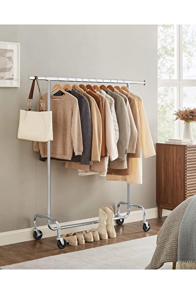 ASTERA 110-150 cm Tekerlekli Krom Giyim Portmanto. 130 kg Taşıma Kapasiteli, ...