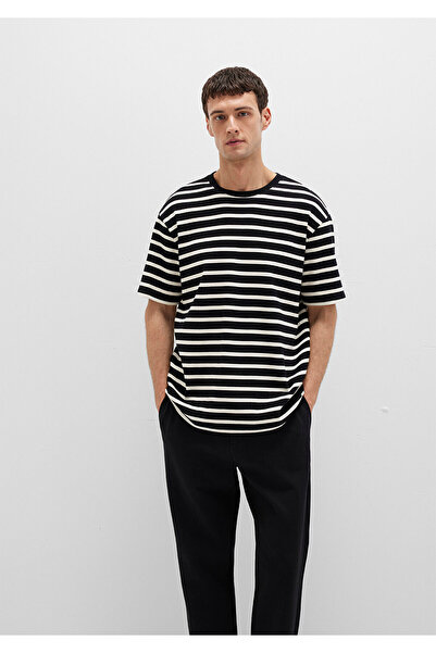 Mavi Μαύρο μπλουζάκι με ρίγες σε εκρού χρώμα Loose Fit / Loose Comfortable Cu...