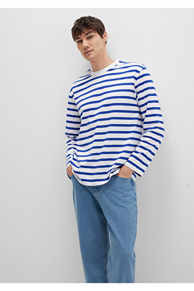 Mavi Çizgili Tişört Loose Fit / Bol Rahat Kesim 0612857-70907