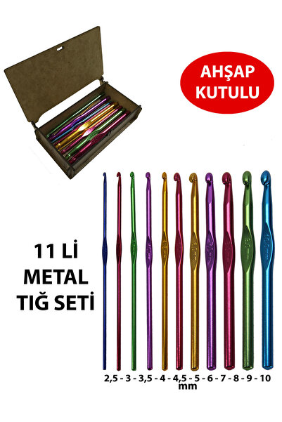 aladepo Metal Saplı Tığ Seti Penye - Makrome Örgü Tığ 2,5-3-3,5-4-4,5-5-6-7-8...