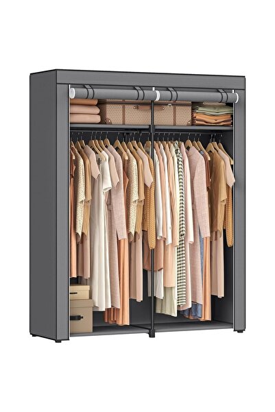 ASTERA 140x43x174 cm Gri Kumaş Gardırop. 2 Askılı, Katlanabilir Ve Geniş Muha...
