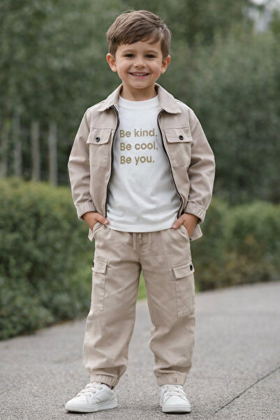 MeaShop Boy's Gabardine Fabric 3 Piece Set / T-Shirt, Jacket, Pants Set