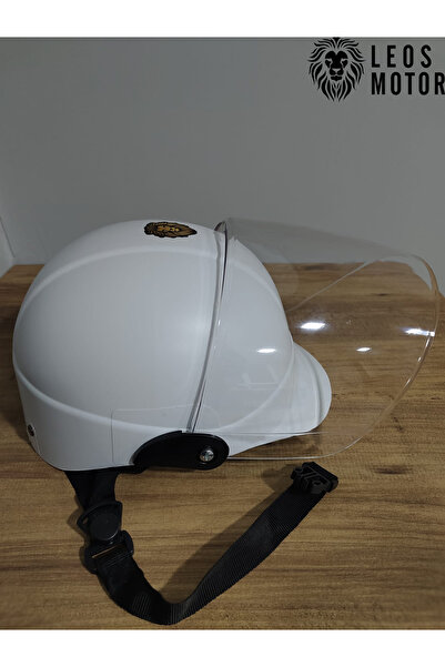 Leos -JOKEY KASK-CAMLI MODEL-BEYAZ RENK-YERLİ ÜRETİM-