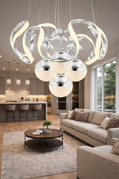 Luxira Aydınlatma Mina Gümüş Beyaz Power Ledli Sarkıt Modern Lüx Led Avize