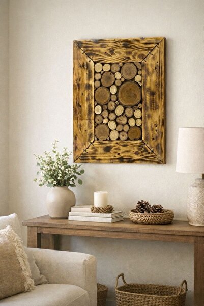 HG WoodArt El Yapımı Ahşap Parçalı Dekoratif Duvar Tablosu - Doğal Rustik Tas...