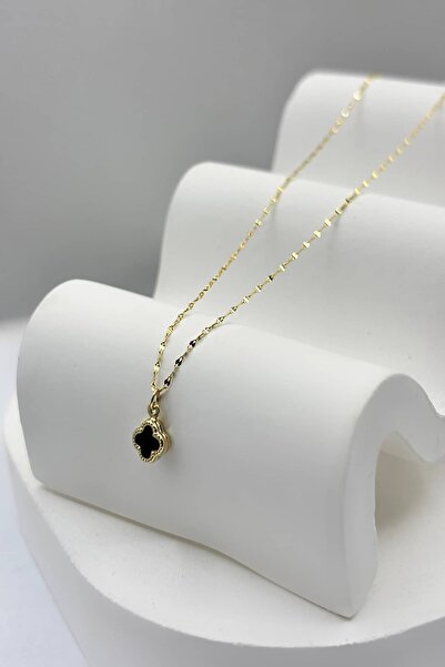 DİAMİNE PIRLANTA 14 Ayar Altın Mini Taşlı Yonca Kolye (6mm)