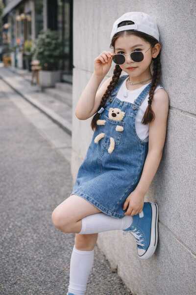 yns coolstar Teddy Bear Jeans Adjustable Strap Gilet / Denim Dress