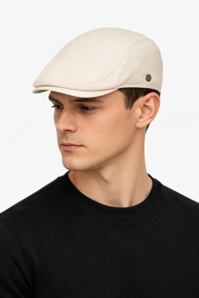 ZERAMİNE Krem Erkek London Kasket – Yazlık Flat Cap İngiliz Şapka Modeli