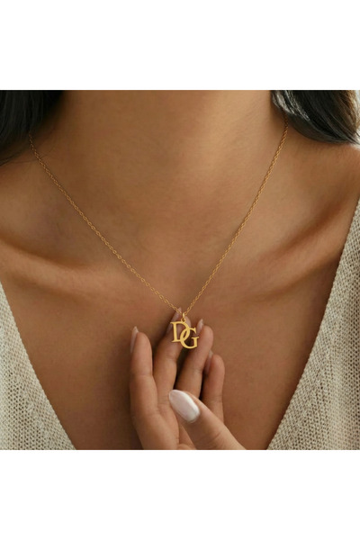 Soleildor 925 ayar Orijinal Gümüş Kişiye Özel İki Harf Gümüş Kolye