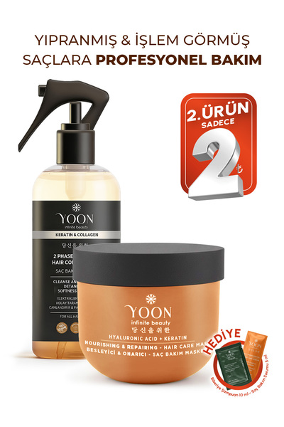 YOON Vegan Saç Bakım Spreyi & Maskesi 250ml, Hyaluronik Asit, Keratin, Kolaje...