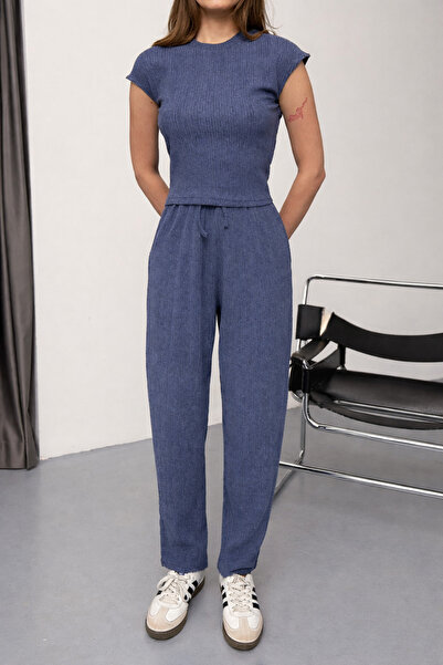 İLKCET MODA Plava kora drveta Osnovni donji i gornji deo ženskog kompleta