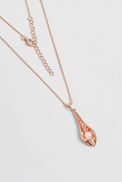 So CHIC... İnci Taşlı 18 Ayar Rose Altın Kaplama 45 Cm Gümüş Kolye