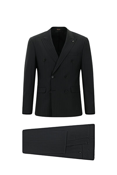 Abdullah Kiğılı بدلة من 6 قطع بقصة قياسية وياقة عالية من الصوف مخططة ومزدوجة ...