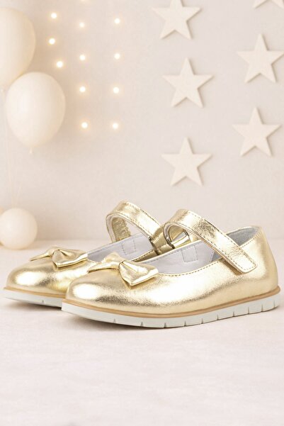 Rakerplus Prava koža Zlatna mašna sa čičkom za devojčice Baletanke