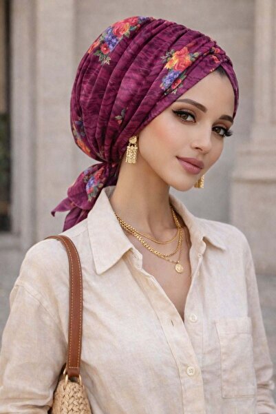 Aişe tesettür Uzorak cveta šljive i trešnje Sa kopčom šešir