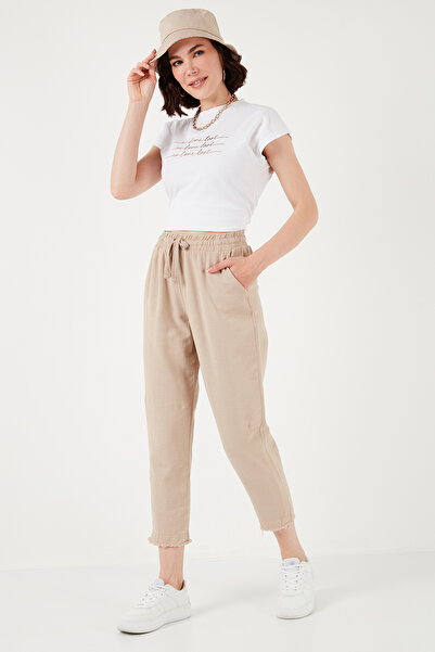 Lela Pamuk Struk Na vezivanje Visok struk Lan Izgled kratkih nogavica HLAČE 6...