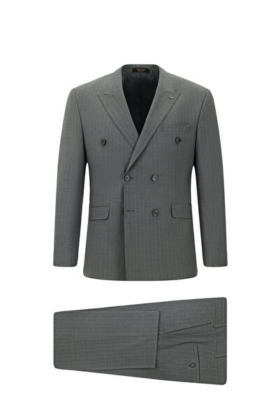 Abdullah Kiğılı بدلة 7 دروب سليم فيت ضيقة من الصوف مخططة بصفين من الأزرار