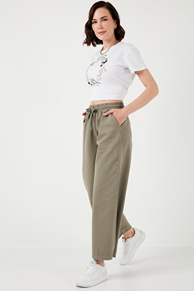 Lela Pamuk Struk Na vezivanje Visok struk Široka nogavica Sa džepovima Hlače ...