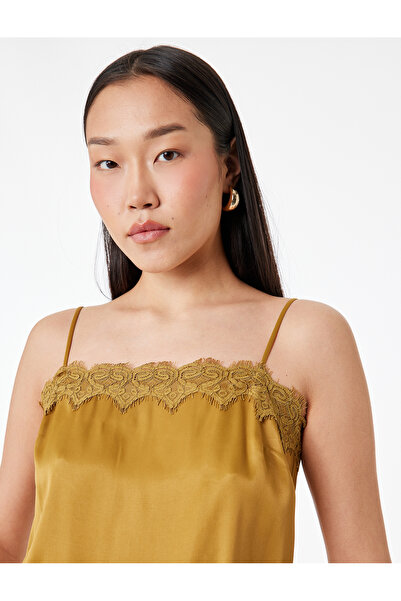 Koton Lace Detailed Thin Strap Satin Blouse
