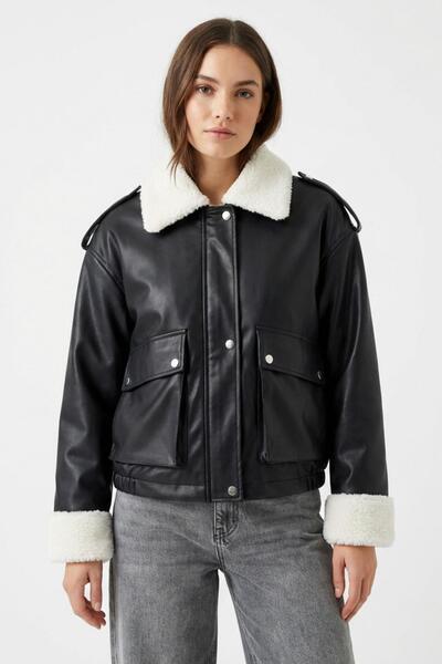 Rays 4758 Leather Plush Coat Black