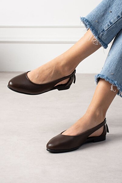 FUGA MODA Sibon smeđa koža, bočno otvorena leđa Sa mašnom Baletanke