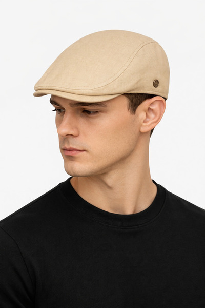 ZERAMİNE Bež muška londonska kapa – letnja ravna kapa, britanski model šešira