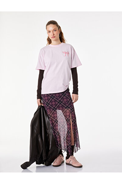 Koton Άνετο μπλουζάκι με κοντό μανίκι και λαιμόκοψη ποδηλάτου με με τύπωμα φι...