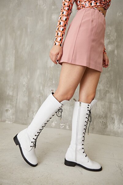 NILUFARR Albana Beyaz Hakiki Deri Kadın Çizme