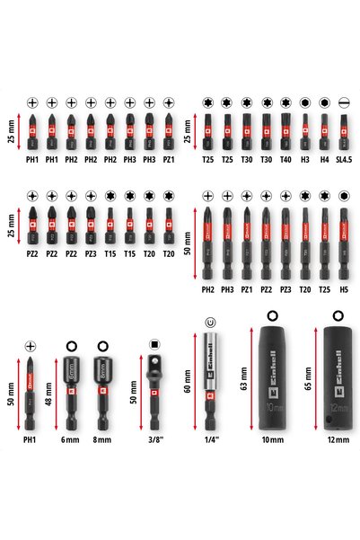 Einhell Set original M-Case cu 39 de piese pentru biți și chei tubulare - 49109220