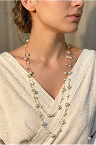 PETEK AKSESUAR قلادة سلسلة اللؤلؤ طويلة