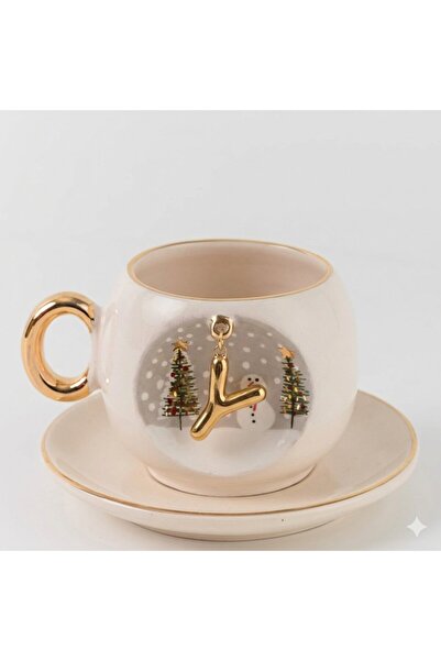 BSK Ceramics Handmade Harfli Kış Porselen Kahve Fincanı Y Harfi