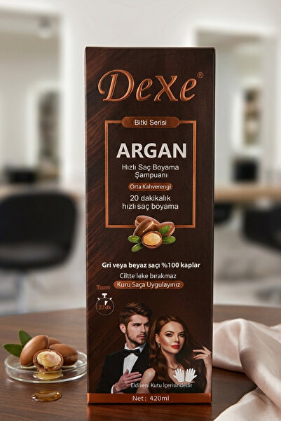 Dexe Argan Özlü Orta Kahverengi Saç Boyama Şampuanı 420 ml – 20 Dakikada %100...